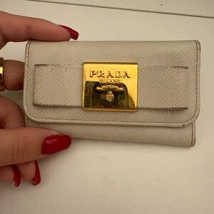 Prada Cream Leather Wallet key holder